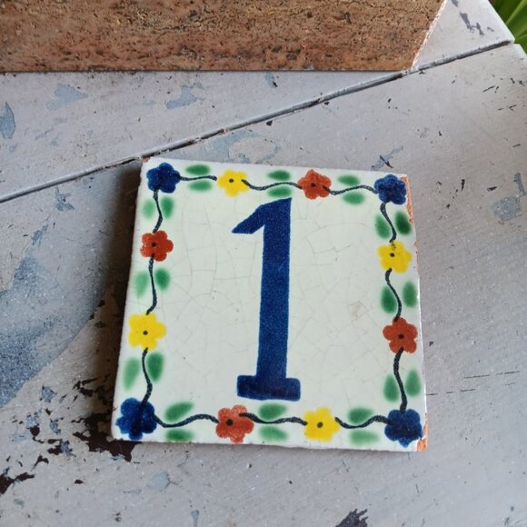 VTG Terra Cotta Spanish Mexican TALAVERA 1 Patterned Tile Trivet Coaster 4’ - Picture 1 of 2